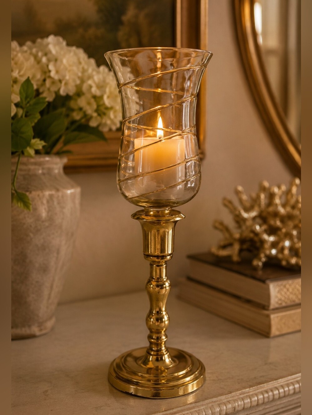 Partylite Rare Calypso Gold Peglite Candle Holder Hurricane – 10” Tall